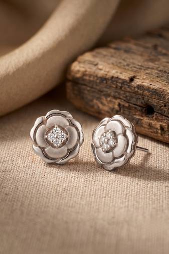 925 silver rose bloom stud earrings for women