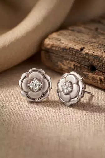 925 silver rose bloom stud earrings for women