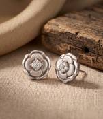 925 silver rose bloom stud earrings for women