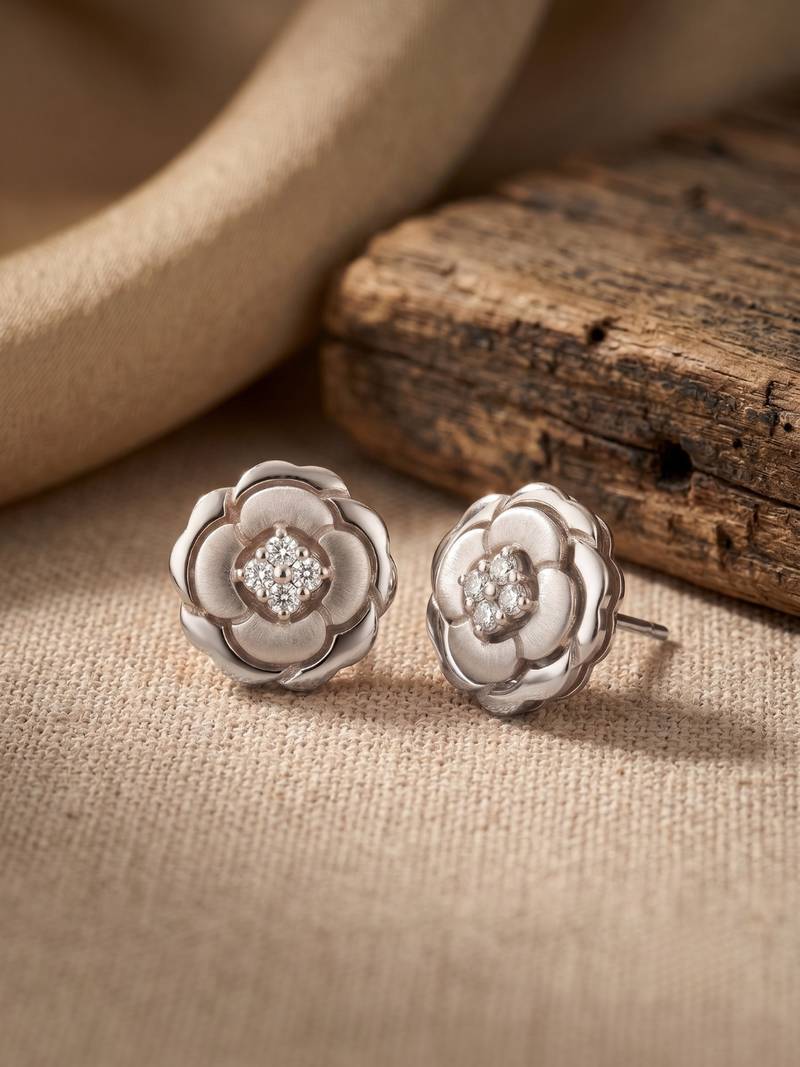 925 silver rose bloom stud earrings for women