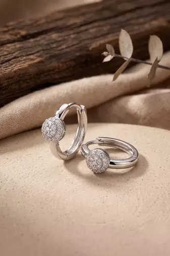 925 silver sparkle ball hoop earrings for women