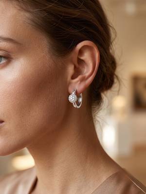 925 silver sparkle ball hoop earrings for women 2