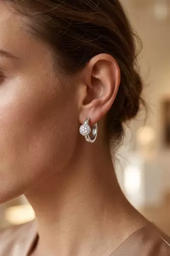 925 silver sparkle ball hoop earrings for women