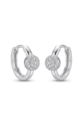 925 silver sparkle ball hoop earrings for women