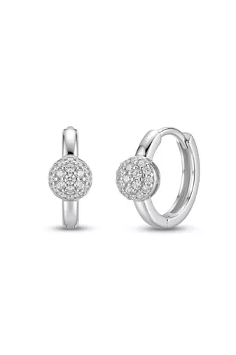 925 silver sparkle ball hoop earrings for women