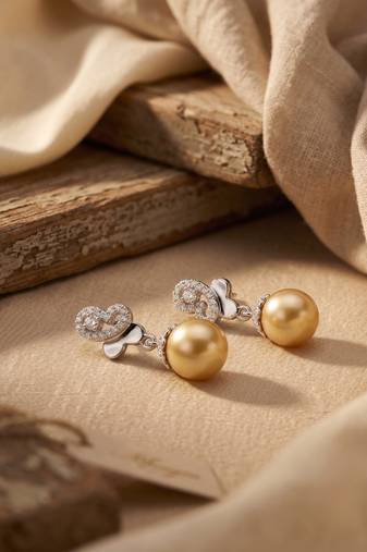 925 silver golden pearl drop earrings for women
