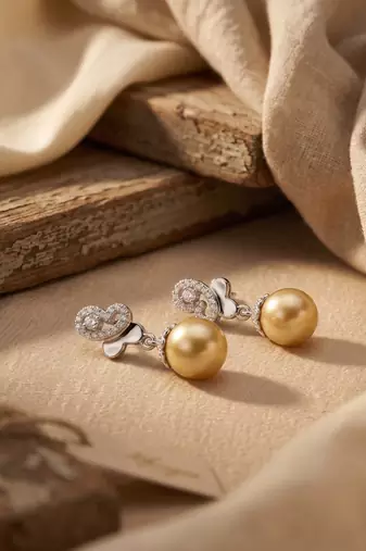 925 silver golden pearl drop earrings for women
