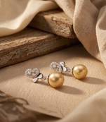 925 silver golden pearl drop earrings for women
