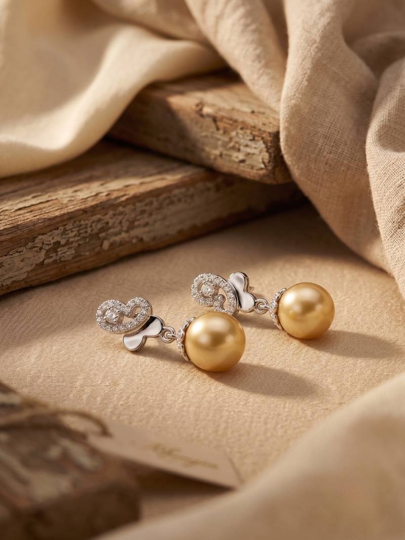 925 silver golden pearl drop earrings for women