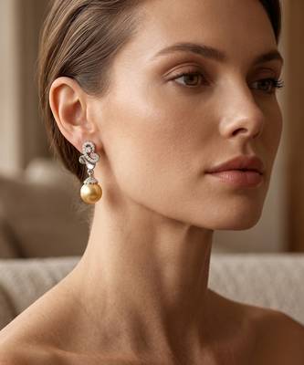 925 silver golden pearl drop earrings for women 2