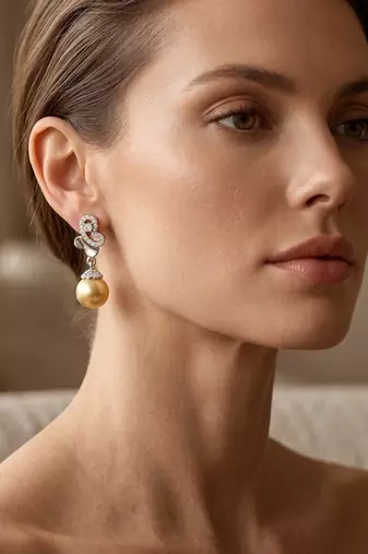 925 silver golden pearl drop earrings for women