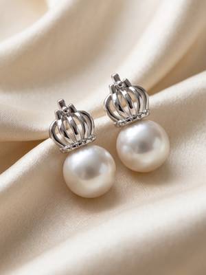 925 silver crown pearl stud earrings for women 1