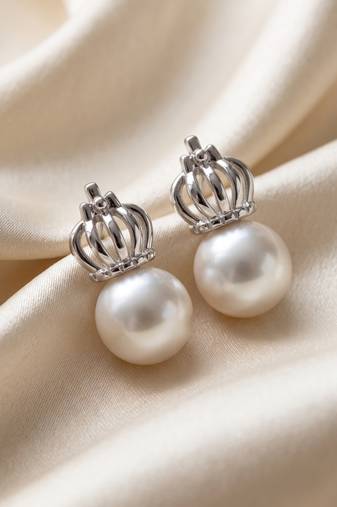 925 silver crown pearl stud earrings for women
