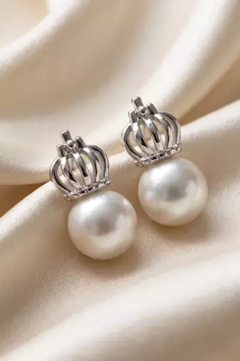 925 silver crown pearl stud earrings for women