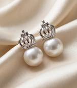 925 silver crown pearl stud earrings for women