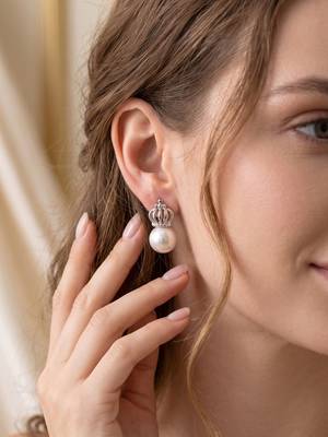 925 silver crown pearl stud earrings for women 2