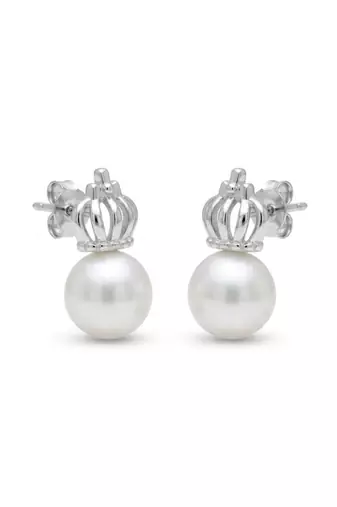 925 silver crown pearl stud earrings for women