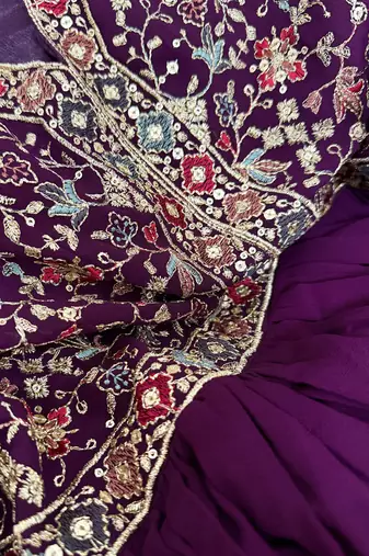 Purple georgette embroidered gown suit  with designer dupatta