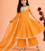 Mustard faux georgette digital print work with real mirror work kids kurta set
