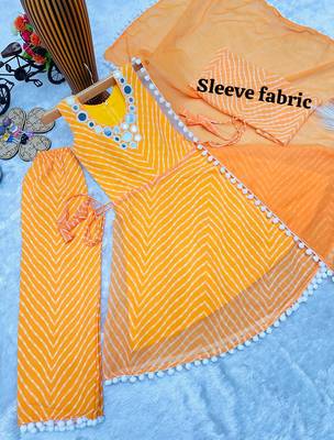 Mustard faux georgette digital print work with real mirror work kids kurta set 3