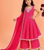 Mustard faux georgette digital print work with real mirror work kids kurta set