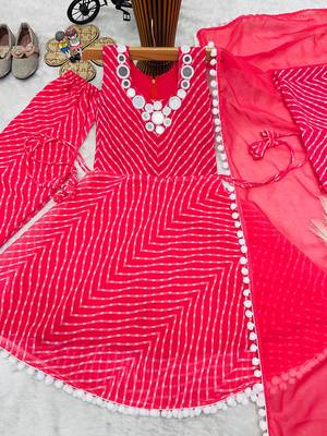 Mustard faux georgette digital print work with real mirror work kids kurta set 4
