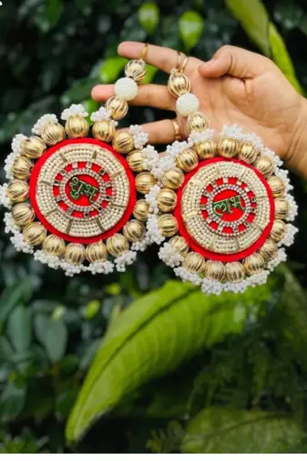 handmade shubh labh beads decorative hanging golden beads border crystal work home hanging (pack of 2)