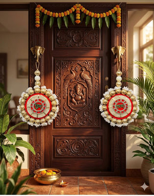 handmade shubh labh beads decorative hanging golden beads border crystal work home hanging (pack of 2) 2