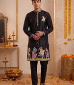 Men multicolor synthetic silk hand work & machine embroidery work navratri kurta set