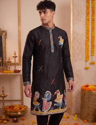 Men multicolor synthetic silk hand work & machine embroidery work navratri kurta set 4