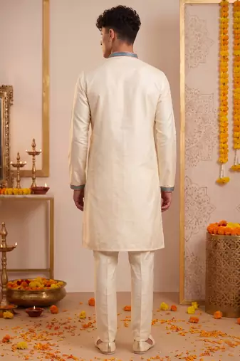 Men multicolor synthetic silk hand work & machine embroidery work navratri kurta set