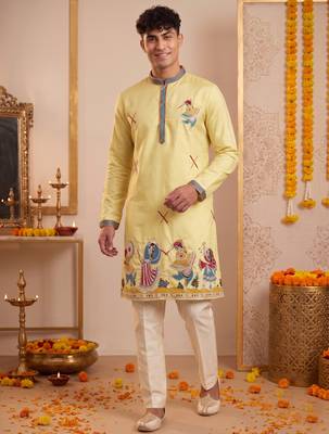 Men multicolor synthetic silk hand work & machine embroidery work navratri kurta set 1