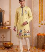 Men multicolor synthetic silk hand work & machine embroidery work navratri kurta set