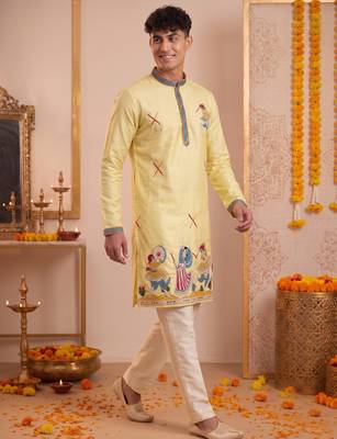 Men multicolor synthetic silk hand work & machine embroidery work navratri kurta set 2