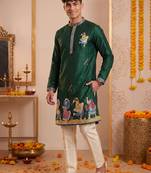 Men multicolor synthetic silk hand work & machine embroidery work navratri kurta set