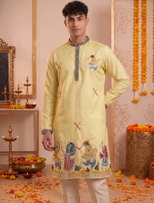 Men multicolor synthetic silk hand work & machine embroidery work navratri kurta set 4