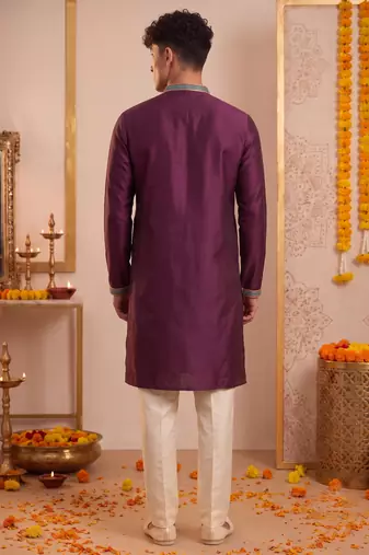 Men multicolor synthetic silk hand work & machine embroidery work navratri kurta set