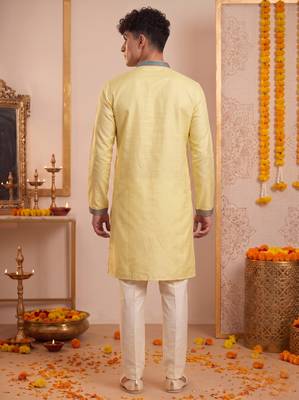 Men multicolor synthetic silk hand work & machine embroidery work navratri kurta set 5