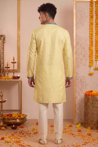 Men multicolor synthetic silk hand work & machine embroidery work navratri kurta set