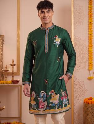 Men multicolor synthetic silk hand work & machine embroidery work navratri kurta set 4