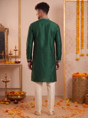 Men multicolor synthetic silk hand work & machine embroidery work navratri kurta set 5