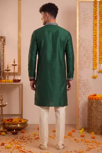 Men multicolor synthetic silk hand work & machine embroidery work navratri kurta set