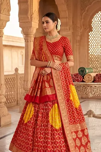 new fancy pure  bhandej lehanga dress