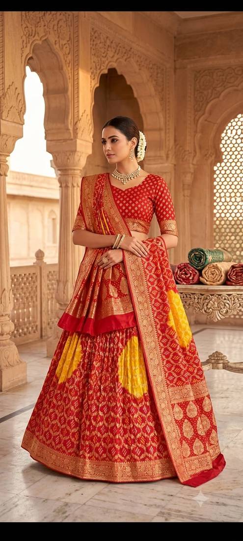 new fancy pure  bhandej lehanga dress