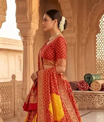 new fancy pure  bhandej lehanga dress