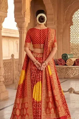 new fancy pure  bhandej lehanga dress