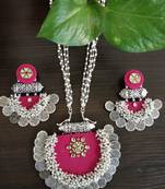  handcrafted rani pink silver coin & kundan necklace set