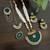  handcrafted dark green fabric long necklace bridal/festive jewellery set