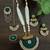  handcrafted dark green fabric long necklace bridal/festive jewellery set