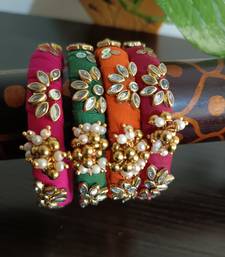  multicolour handcrafted fabric kundan & ghugri bangles (set of 4)